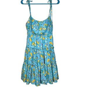 Blu Pepper Womens Dress Blue Floral Tiered Mini Tie Strap Ruffle Boho Sz Medium